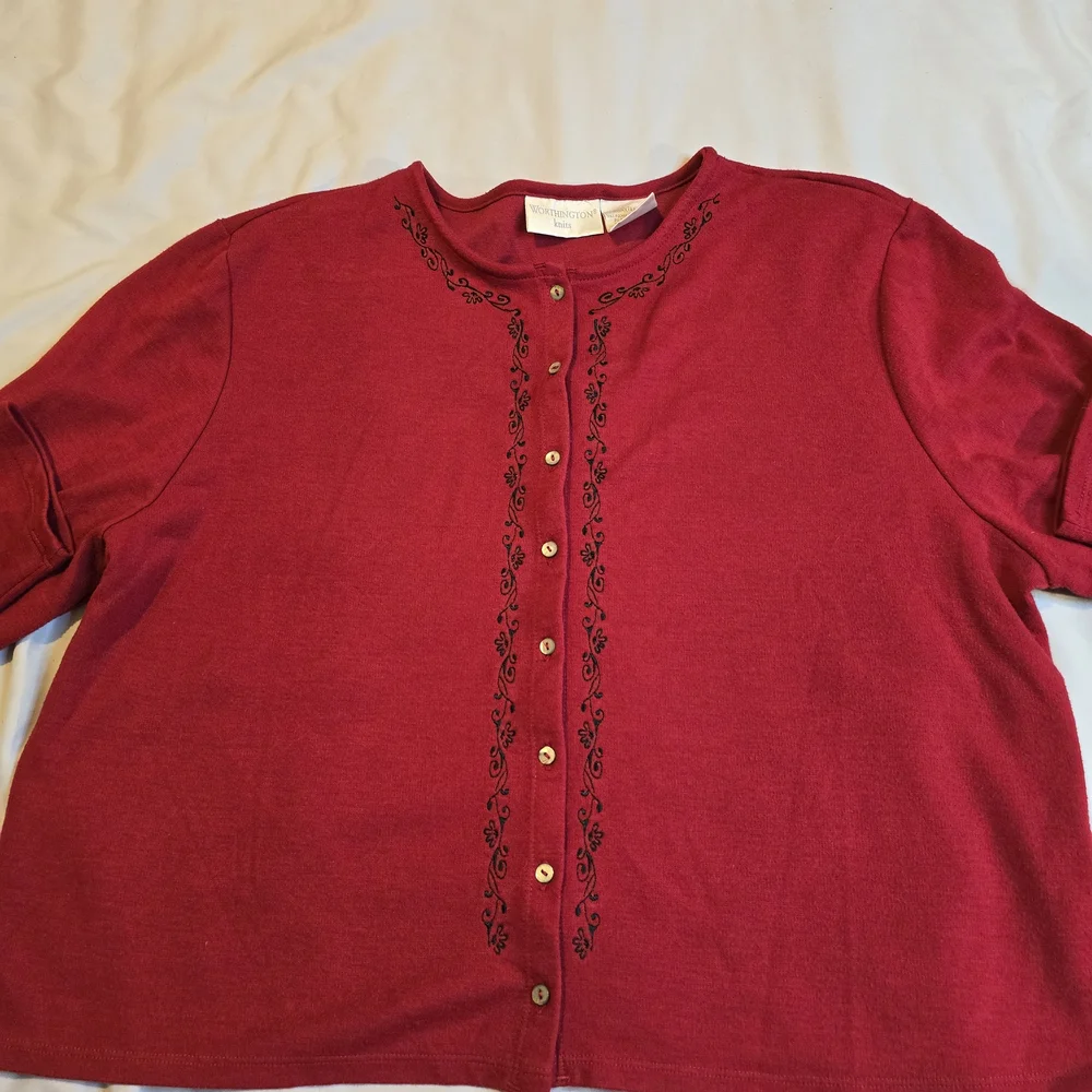 Worthington Knits Red Embroidered Button Front Cardigan XL - Picture 1 of 7